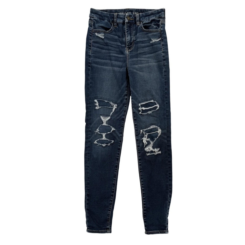 American Eagle Jeans Womens 2 Curvy Hi-Rise Jegging Distressed Stretch‎ Ripped